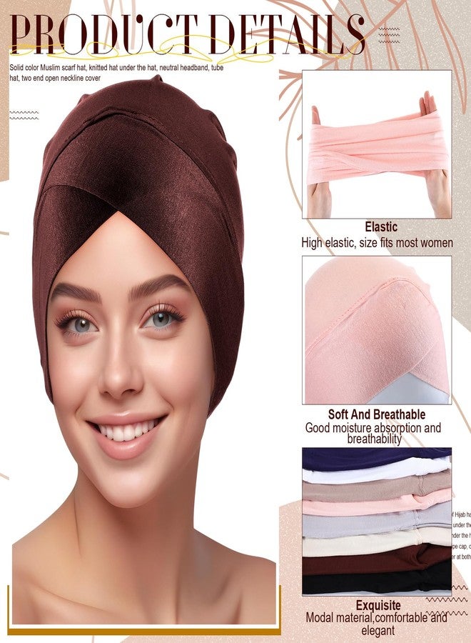 Cuffbow 8 Pcs Women Under Scarf Hijab Cap Islamic Muslim Solid Color Under Scarf Hat Stretchy Hijab Undercap for Turban Head Wraps - Image 3